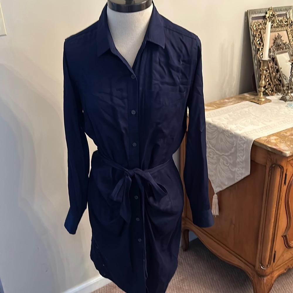 GAP NAVY BLUE BELTED DRESS SMALL LONG SLEEVES